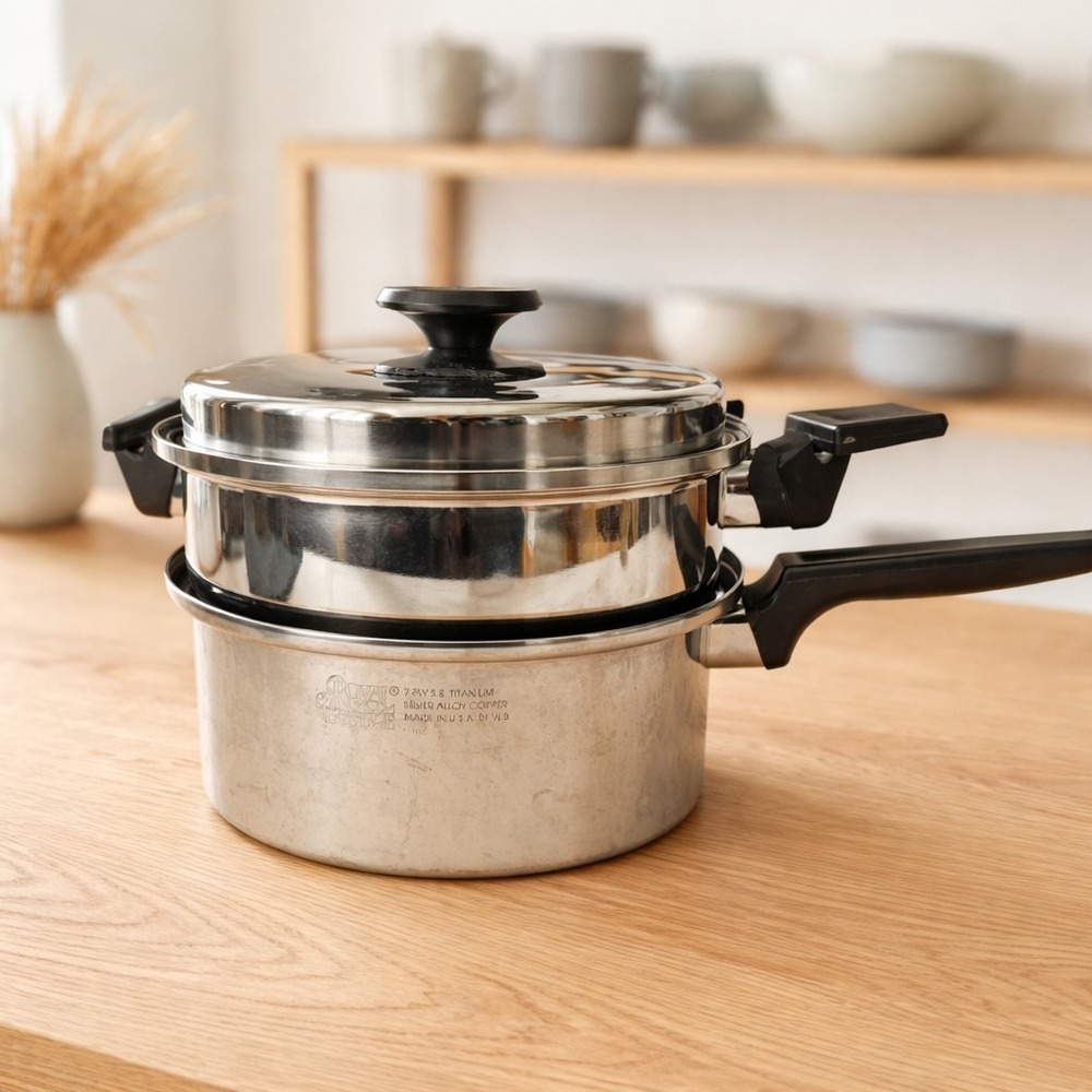 ROYAL PRESTIGE 3 piece Set STAINLESS STEEL  TITANIUM 3 qt. Pan, Lid, Steamer